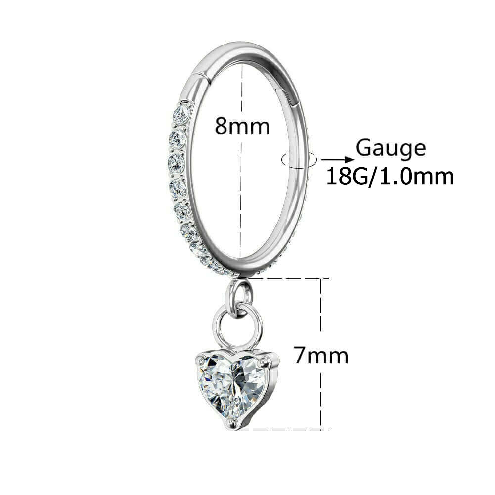 18G CZ Heart Dangle Nose Hoop