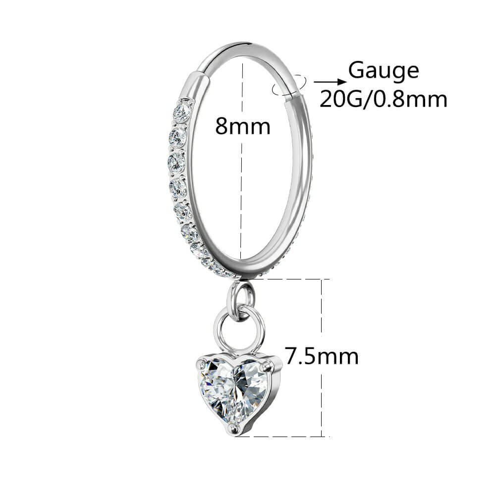 20G CZ Heart Dangle Nose Ring