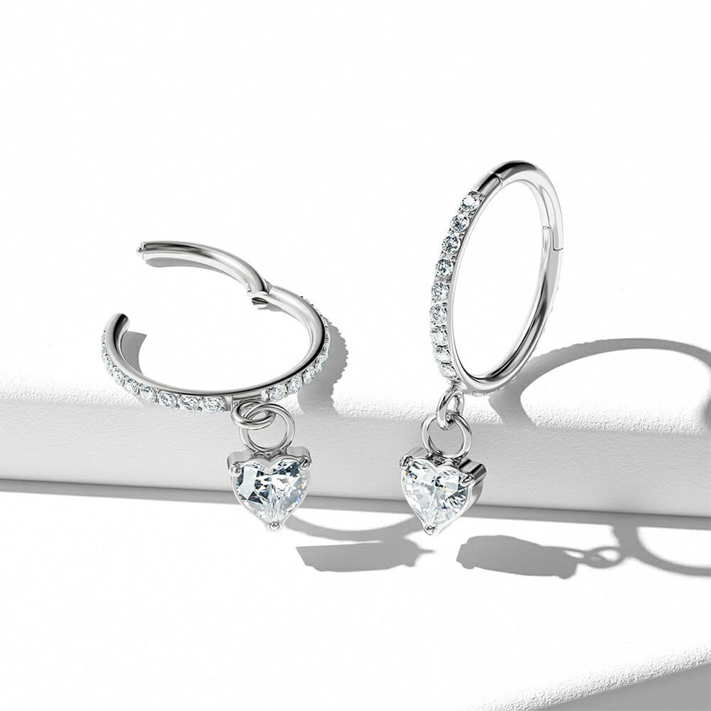 20G CZ Heart Dangle Nose Ring