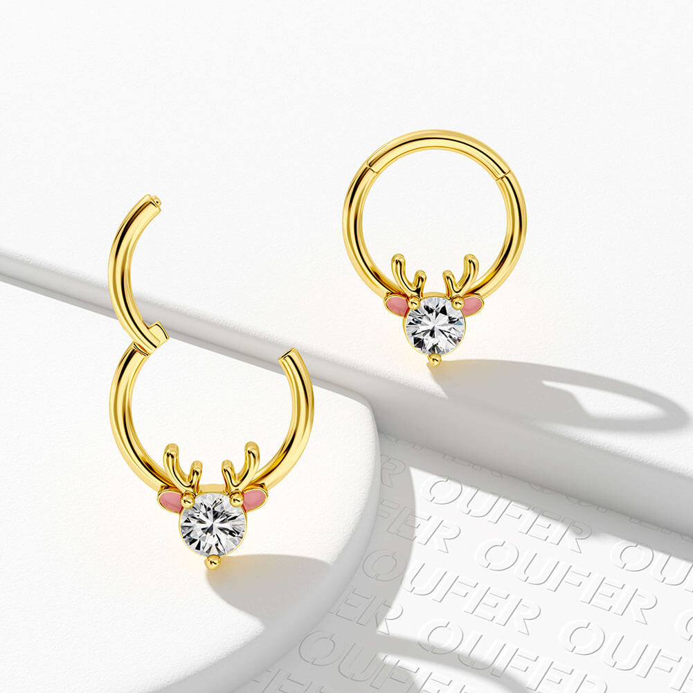 Xmas Deer Head Hinged Segment Septum Hoop