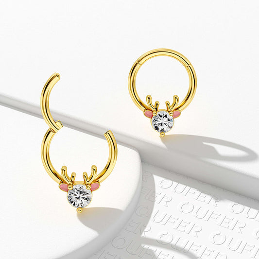 Xmas Deer Head Hinged Segment Septum Hoop