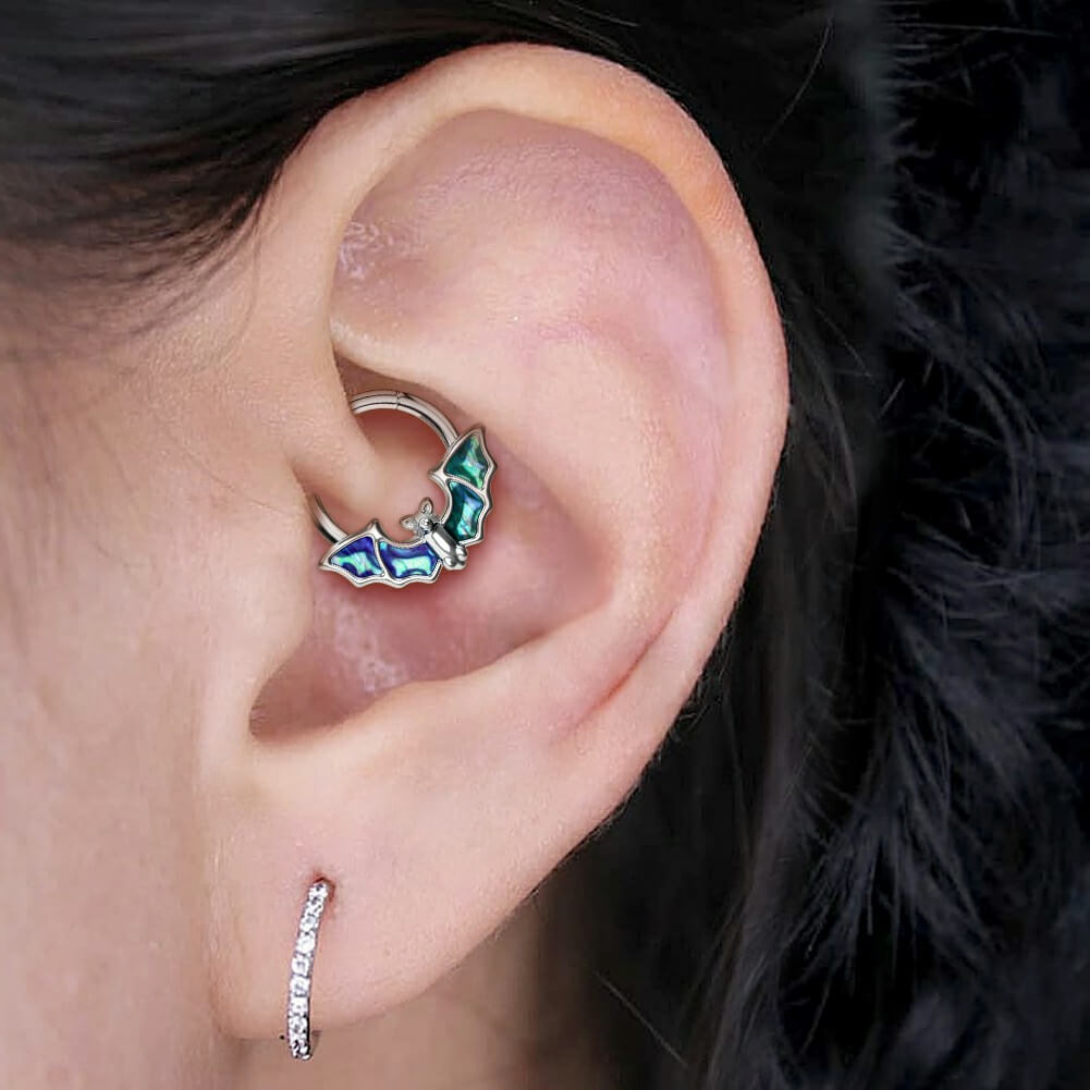 Abalone Shell Bat Hinged Septum Ring