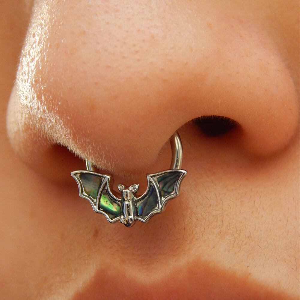 Abalone Shell Bat Hinged Septum Ring