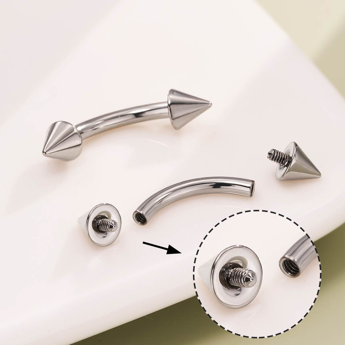 14G 2PCS Spike Internally Threaded Titanium Eyebrow Ring