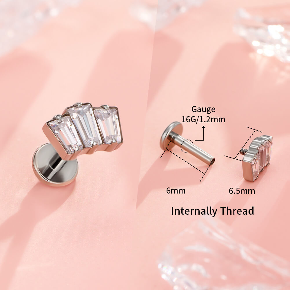 Triple Rectangle Titanium Flat Back Stud