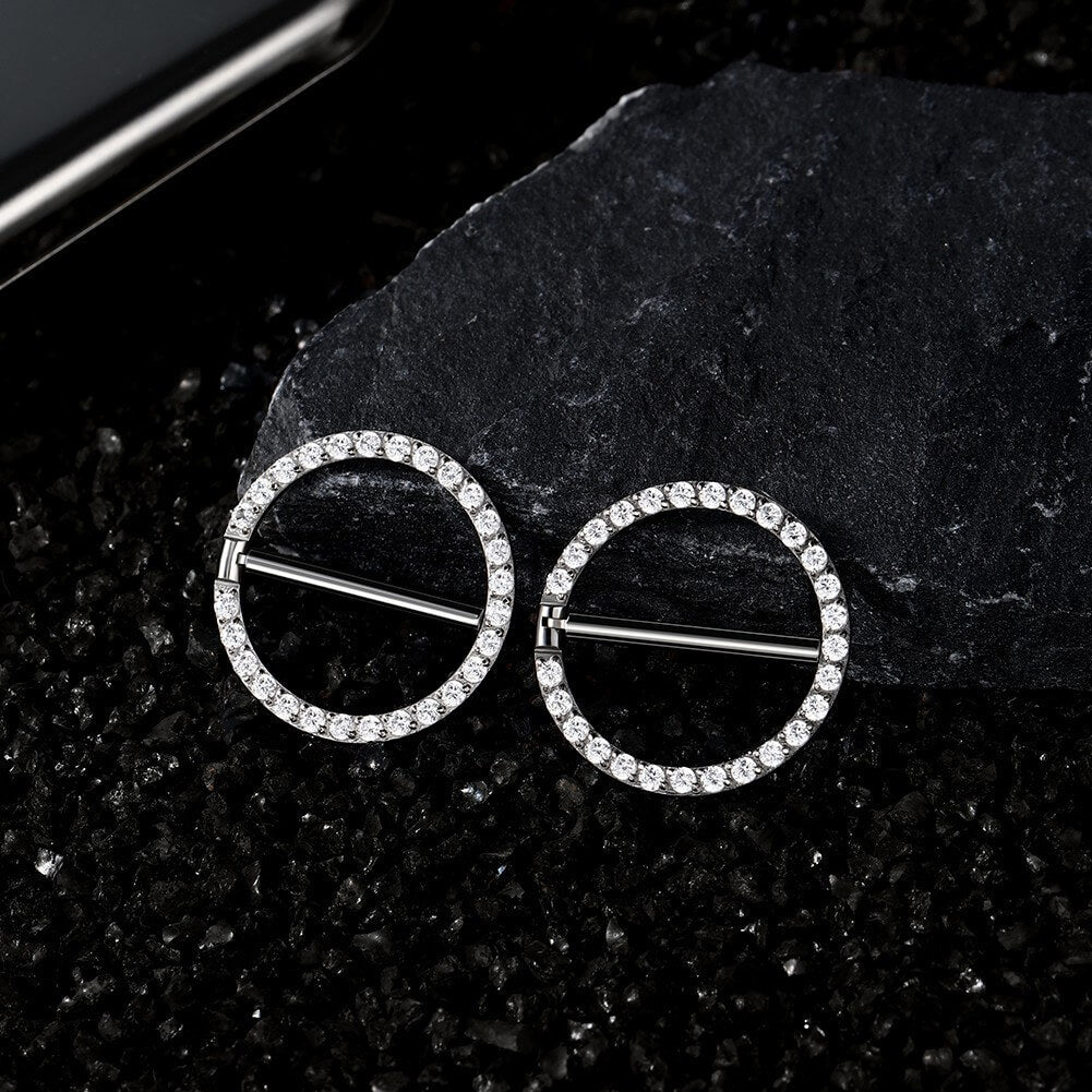 2PCS Clear CZ Circular Titanium Nipple Ring
