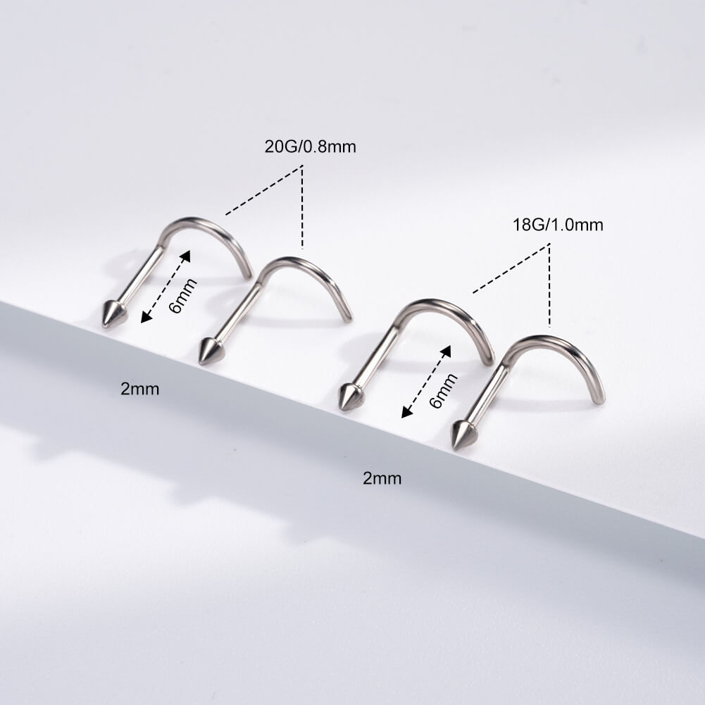 2PCS Titanium Spike Corkscrew Nose Stud Pack