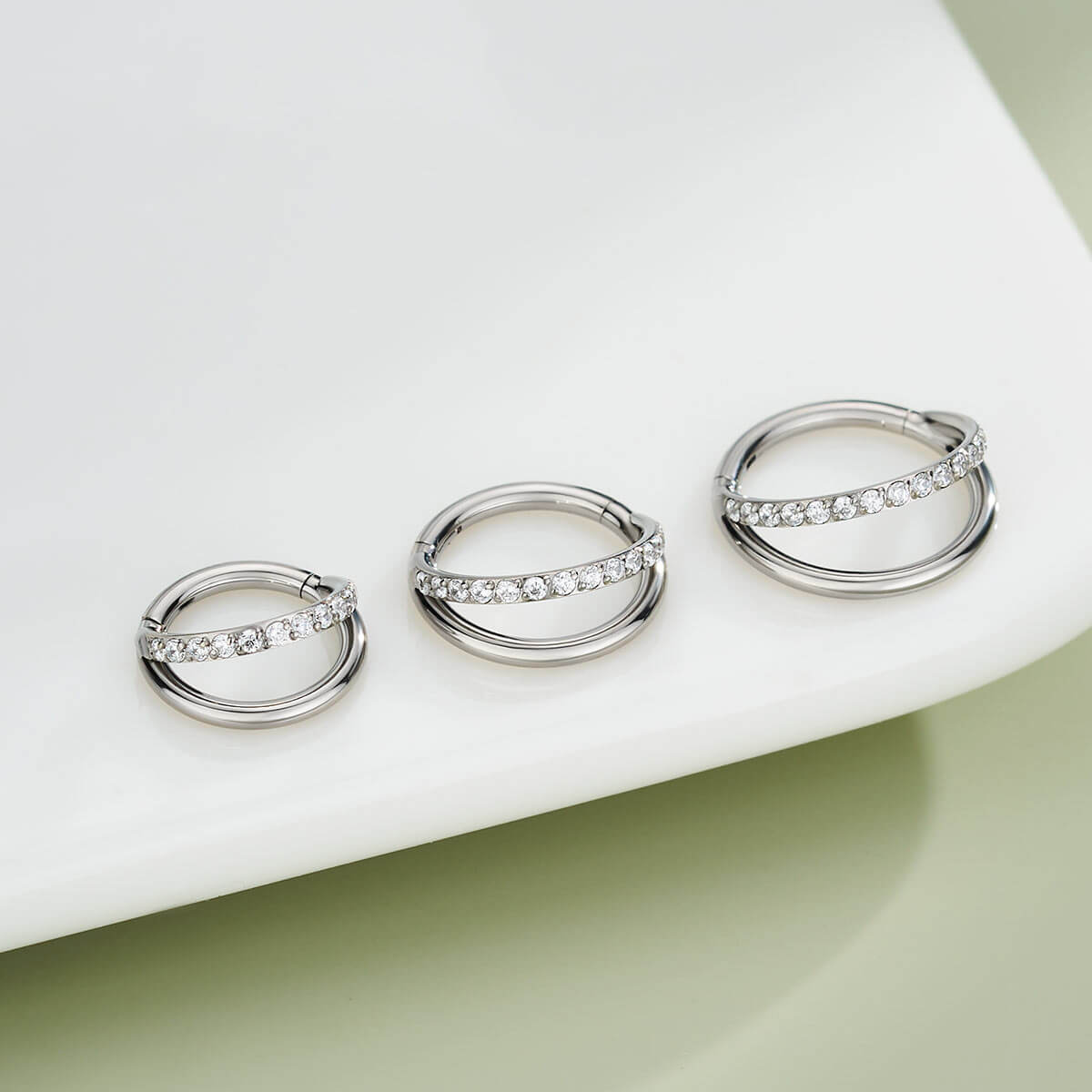 18G Half CZ Titanium Double Nose Hoop