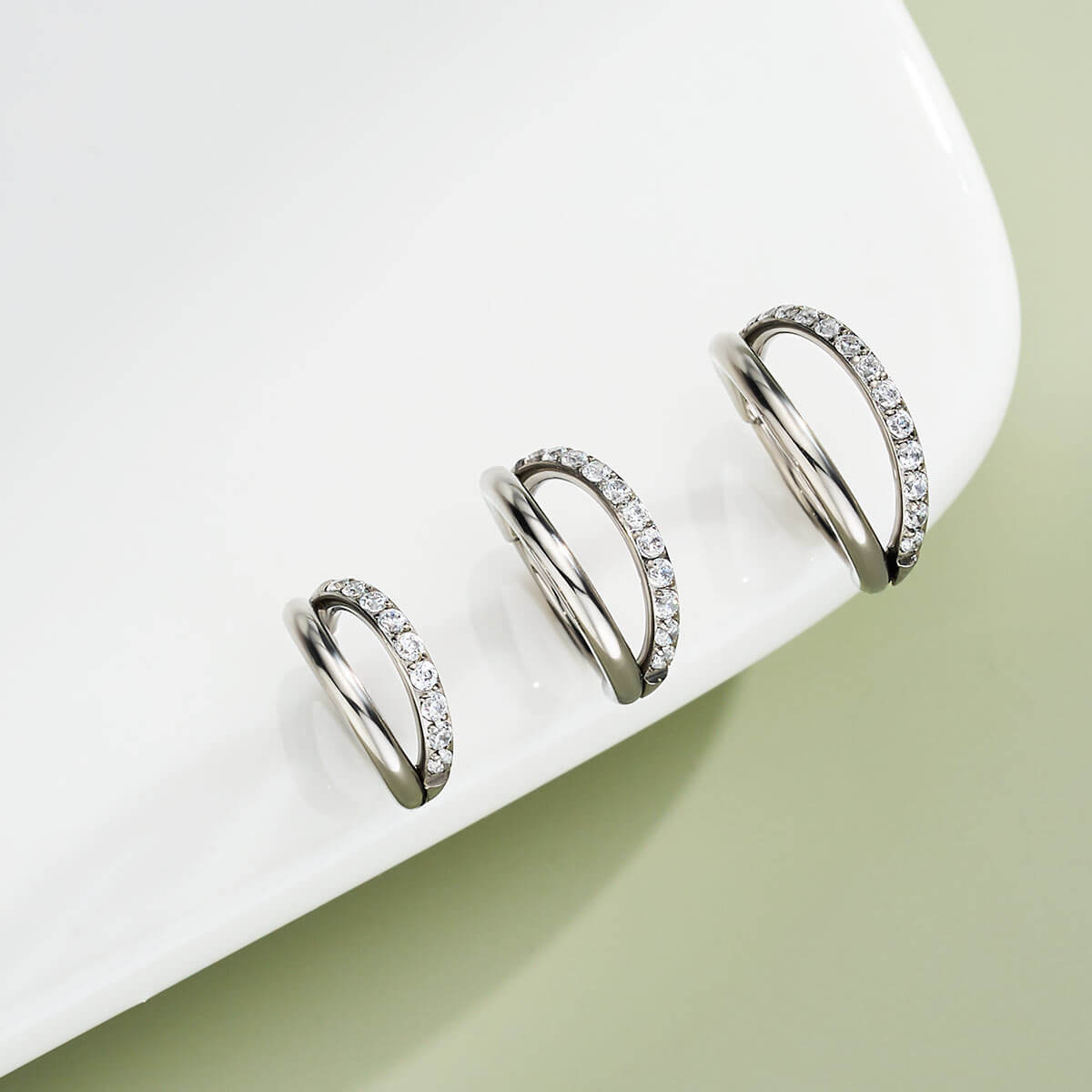 18G Half CZ Titanium Double Nose Hoop