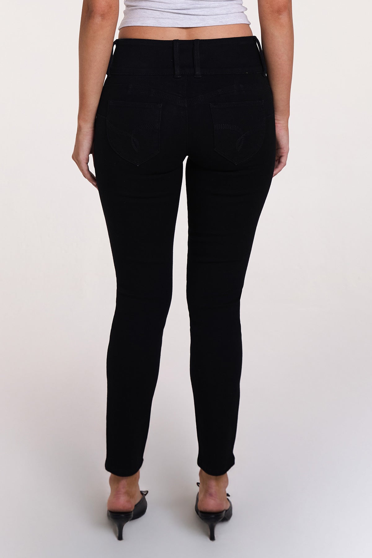 Women's Luxe Mid Rise 3-Button WannaBettaButt Skinny Jeans