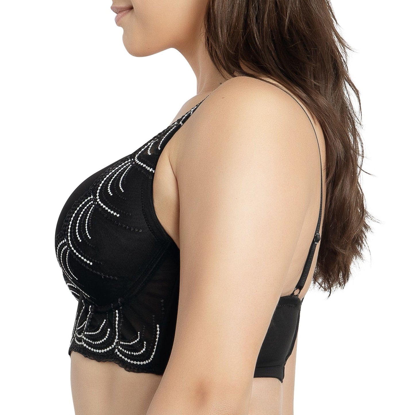PARFAIT Pearl P6091 Women's Longline Plunge Full Busted Bra  - Black