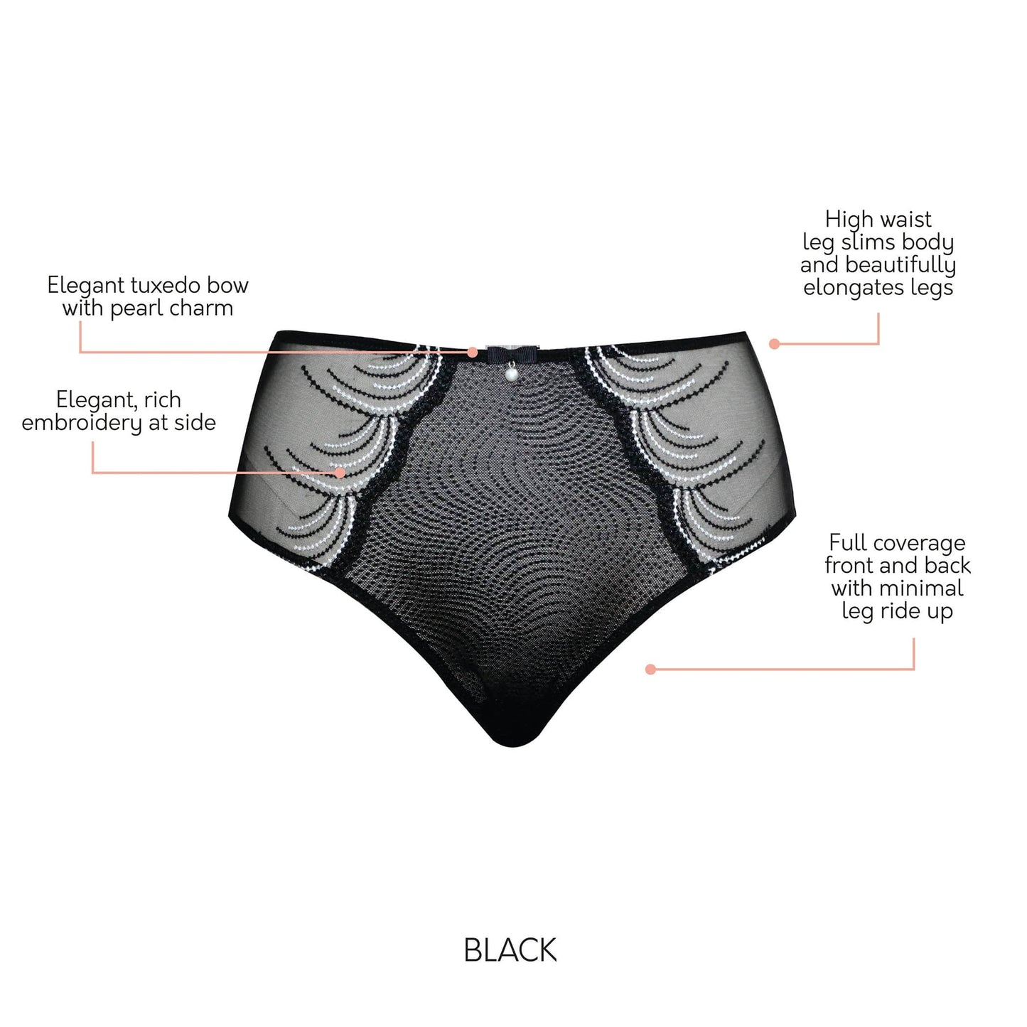 PARFAIT Pearl P6093 Full Coverage High Waisted French Cut - Black