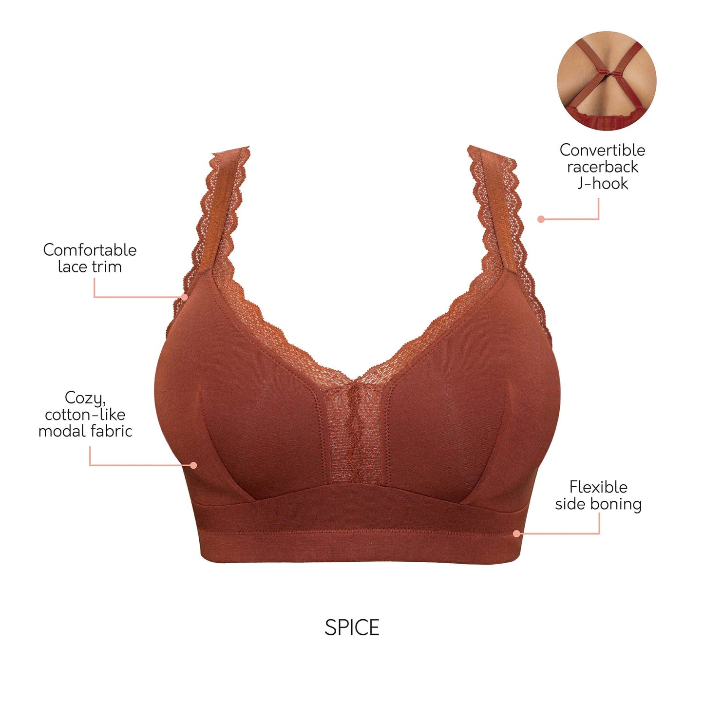 PARFAIT Dalis P5641 Women's Full Busted and Curvy Wire Free Bralette  - Spice