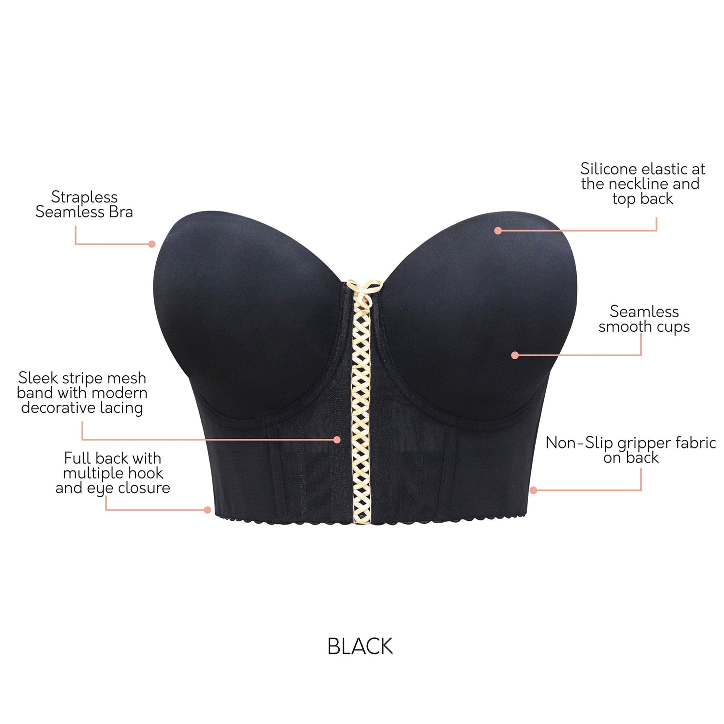 PARFAIT Shea P60671 Women's Full Bust and Full Figure Strapless Longline Bra - Black