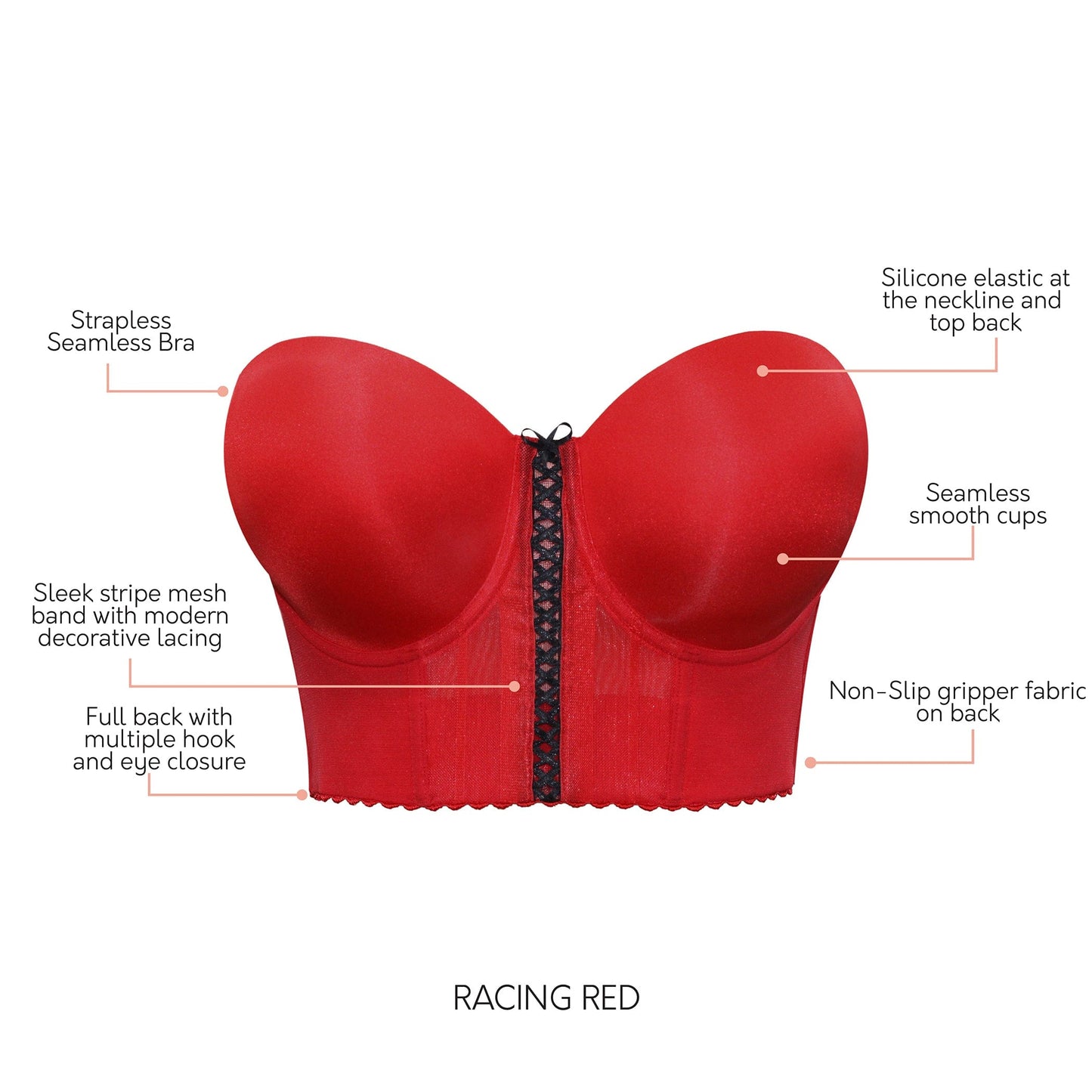 PARFAIT Shea P60671 Women's Full Bust and Full Figure Strapless Longline Bra - Racing Red