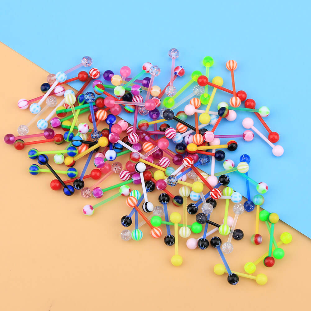 100PCS Candy Color Acrylic Tongue Barbell Set