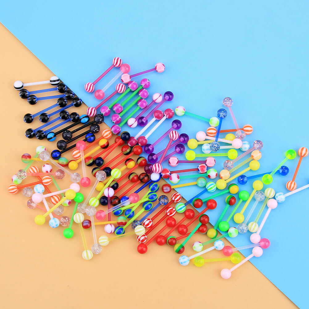 100PCS Candy Color Acrylic Tongue Barbell Set