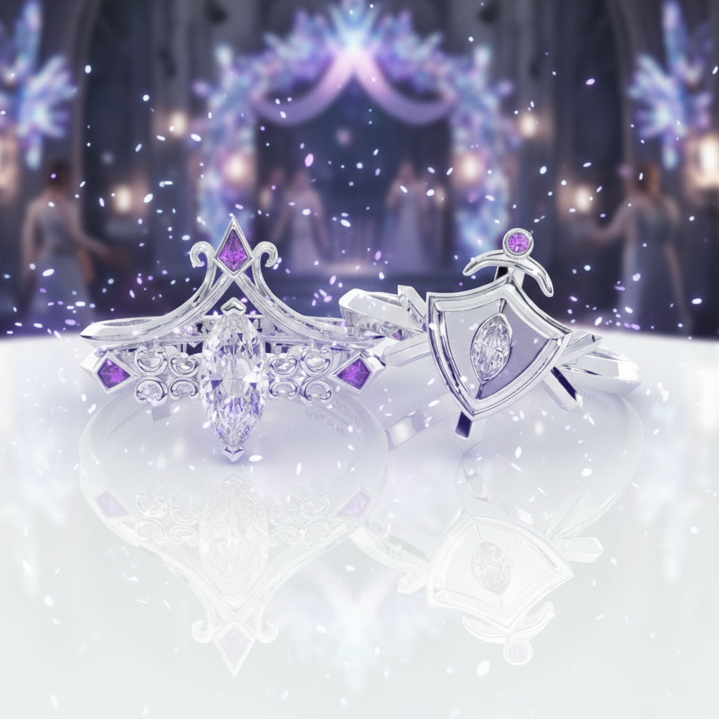 Paladin's 2-piece Ring Set (Women)- 14k Yellow Gold Video Game Inspired Rings