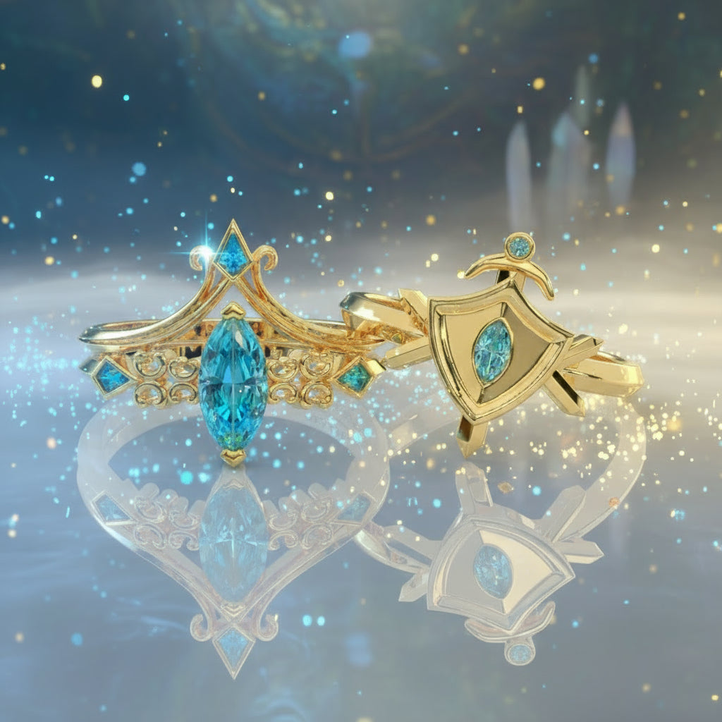 Paladin's 2-piece Ring Set (Women)- 14k Yellow Gold Video Game Inspired Rings