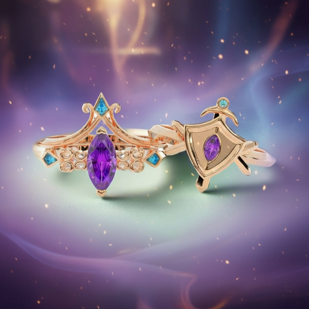 Paladin's 2-piece Ring Set (Women)- 14k Yellow Gold Video Game Inspired Rings