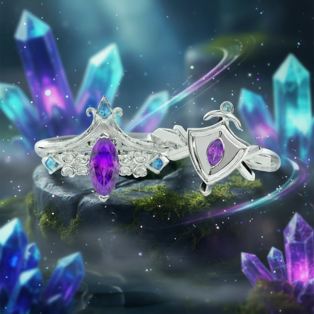 Paladin's 2-piece Ring Set (Women)- 14k Yellow Gold Video Game Inspired Rings