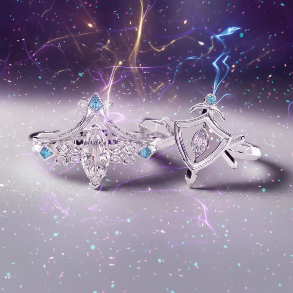 Paladin's 2-piece Ring Set (Women)- 14k Yellow Gold Video Game Inspired Rings