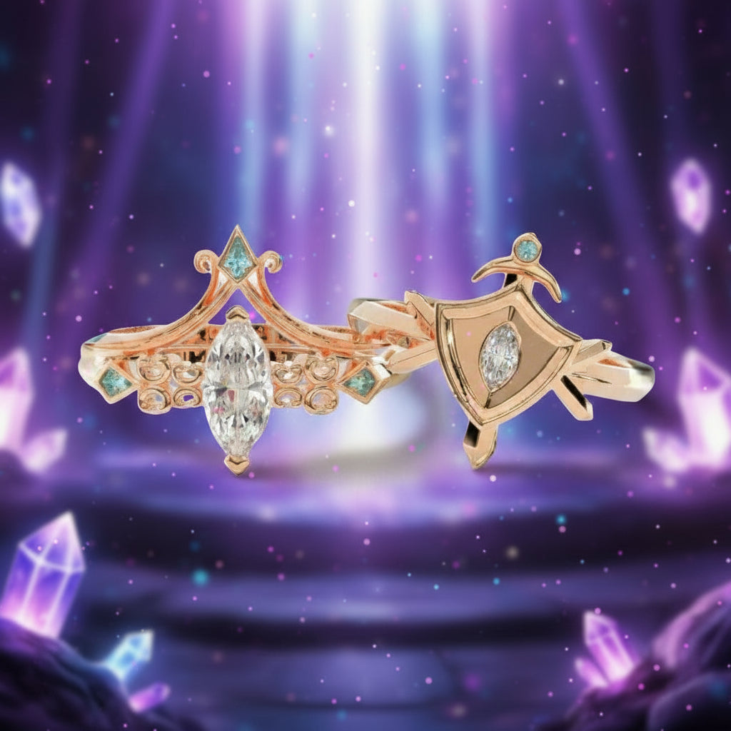 Paladin's 2-piece Ring Set (Women)- 14k Yellow Gold Video Game Inspired Rings