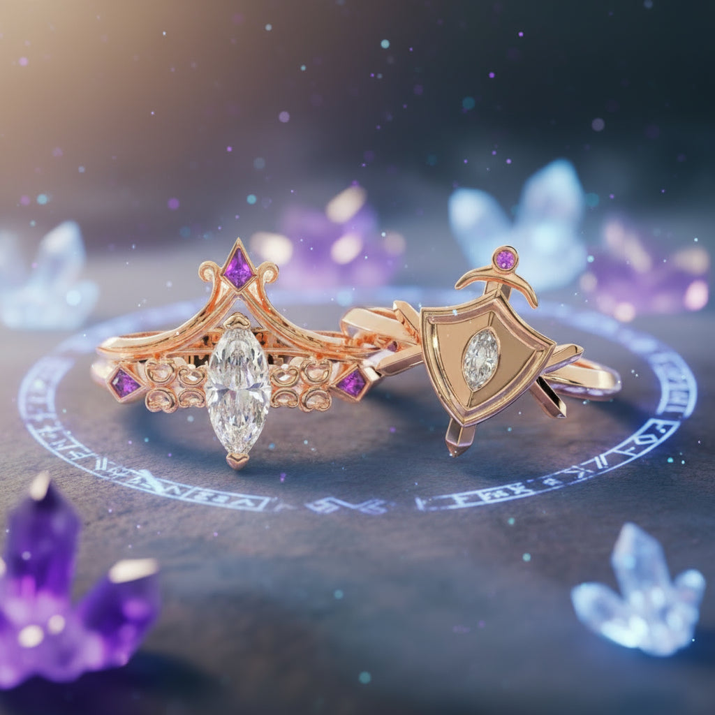 Paladin's 2-piece Ring Set (Women)- 14k Yellow Gold Video Game Inspired Rings