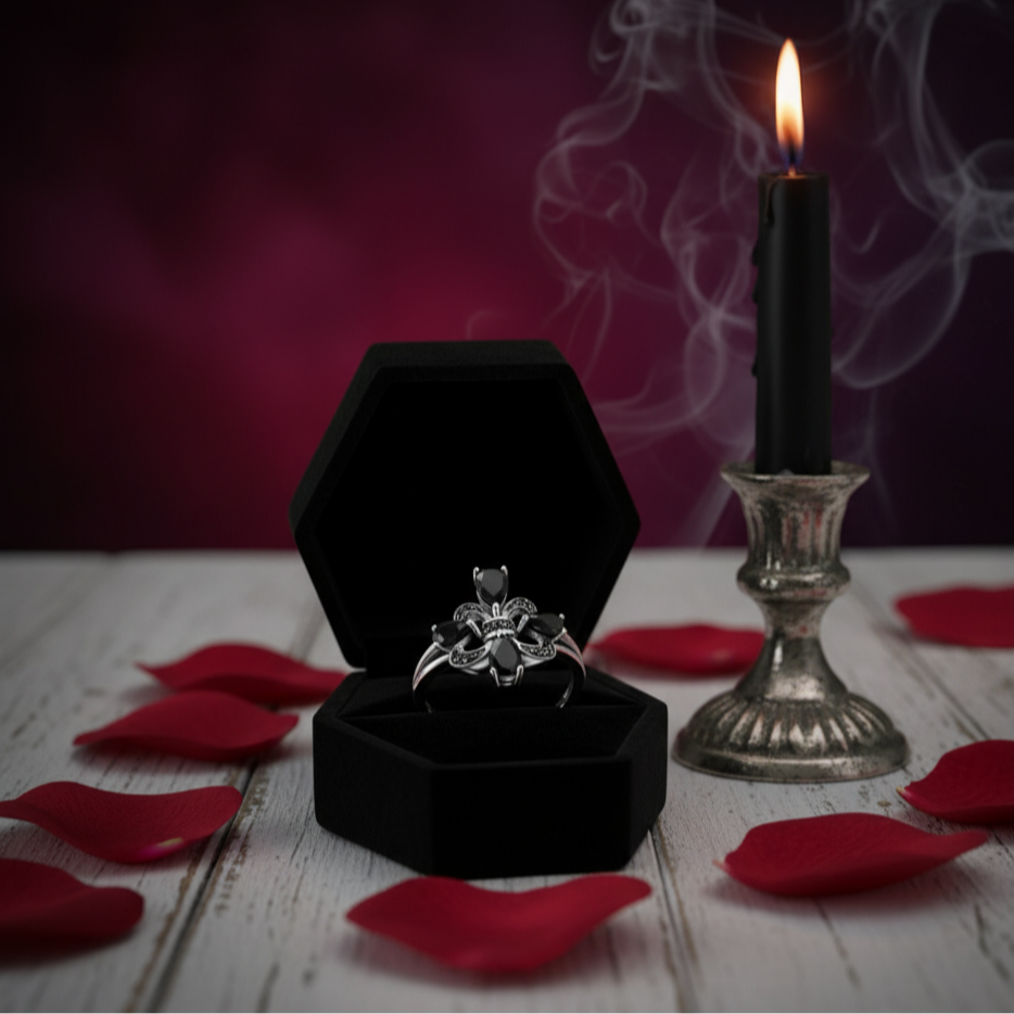 Pear-Cut Black Spinel Gothic Ring