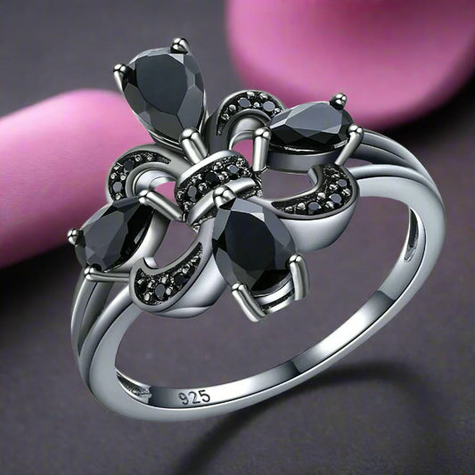 Pear-Cut Black Spinel Gothic Ring