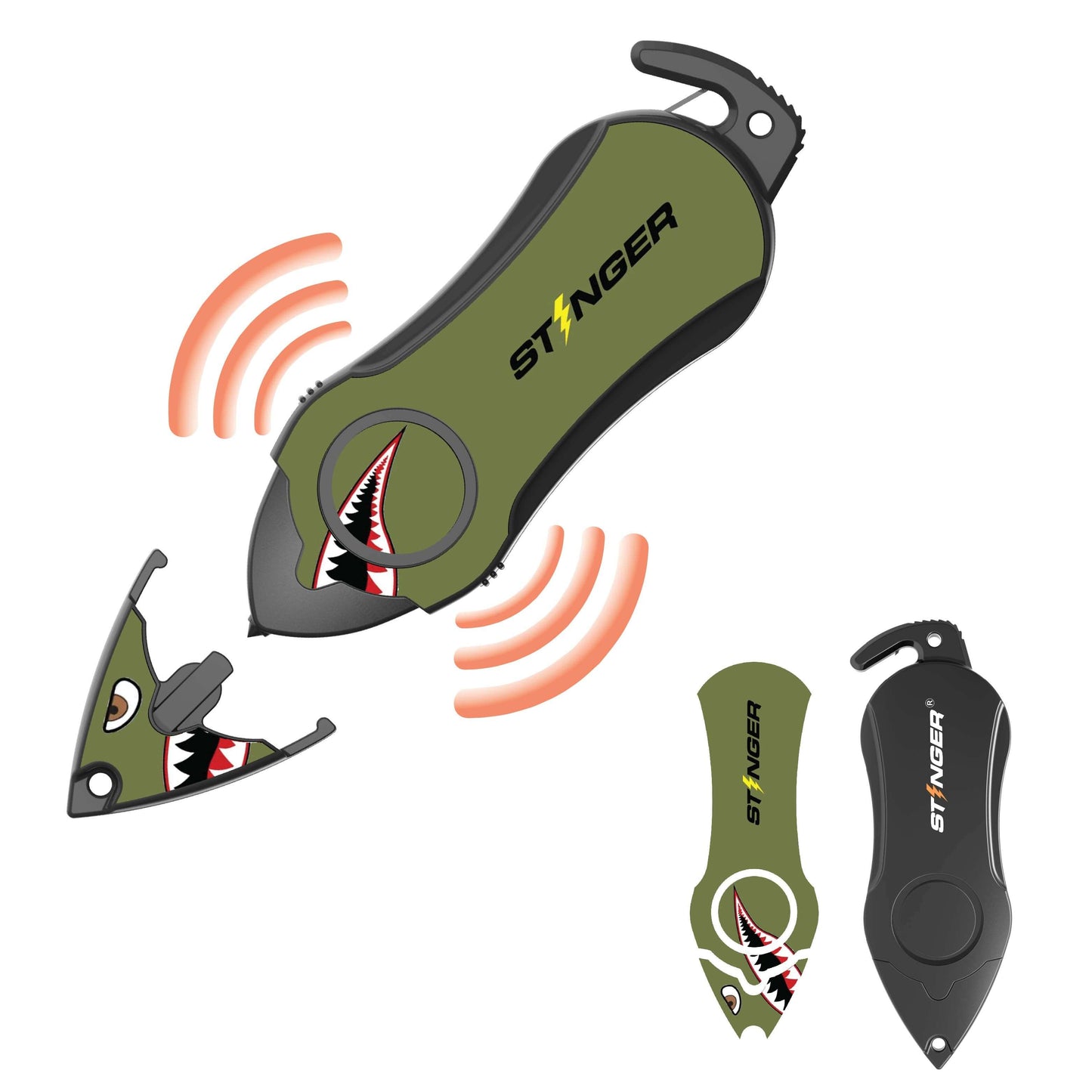 Stinger Personal Safety Alarm Keychain Emergency Tool: Siren Alarm, Seat Belt Cutter, Glass Breaker (Shark)
