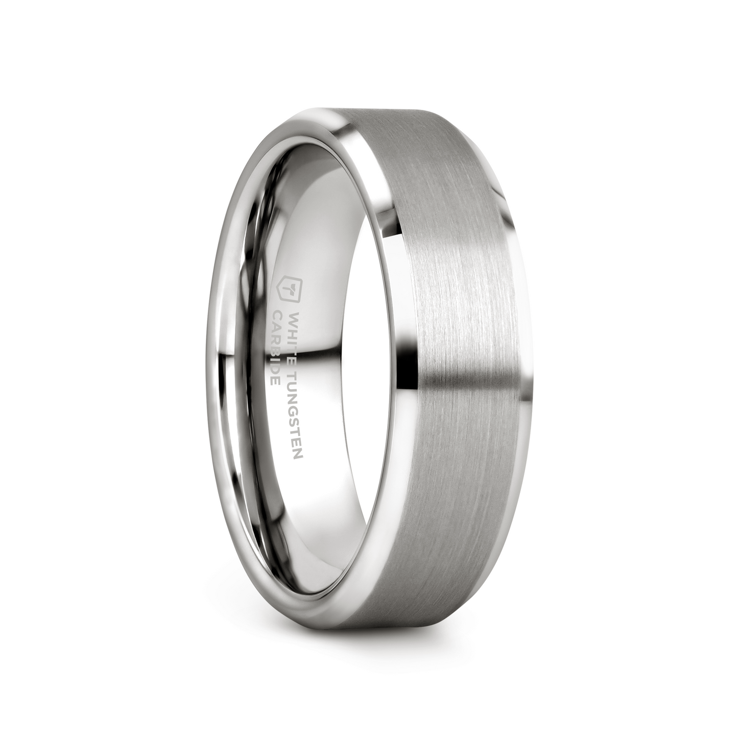 PETERSBURG Brushed Center White Tungsten Ring with Beveled Edges - 4mm - 10mm