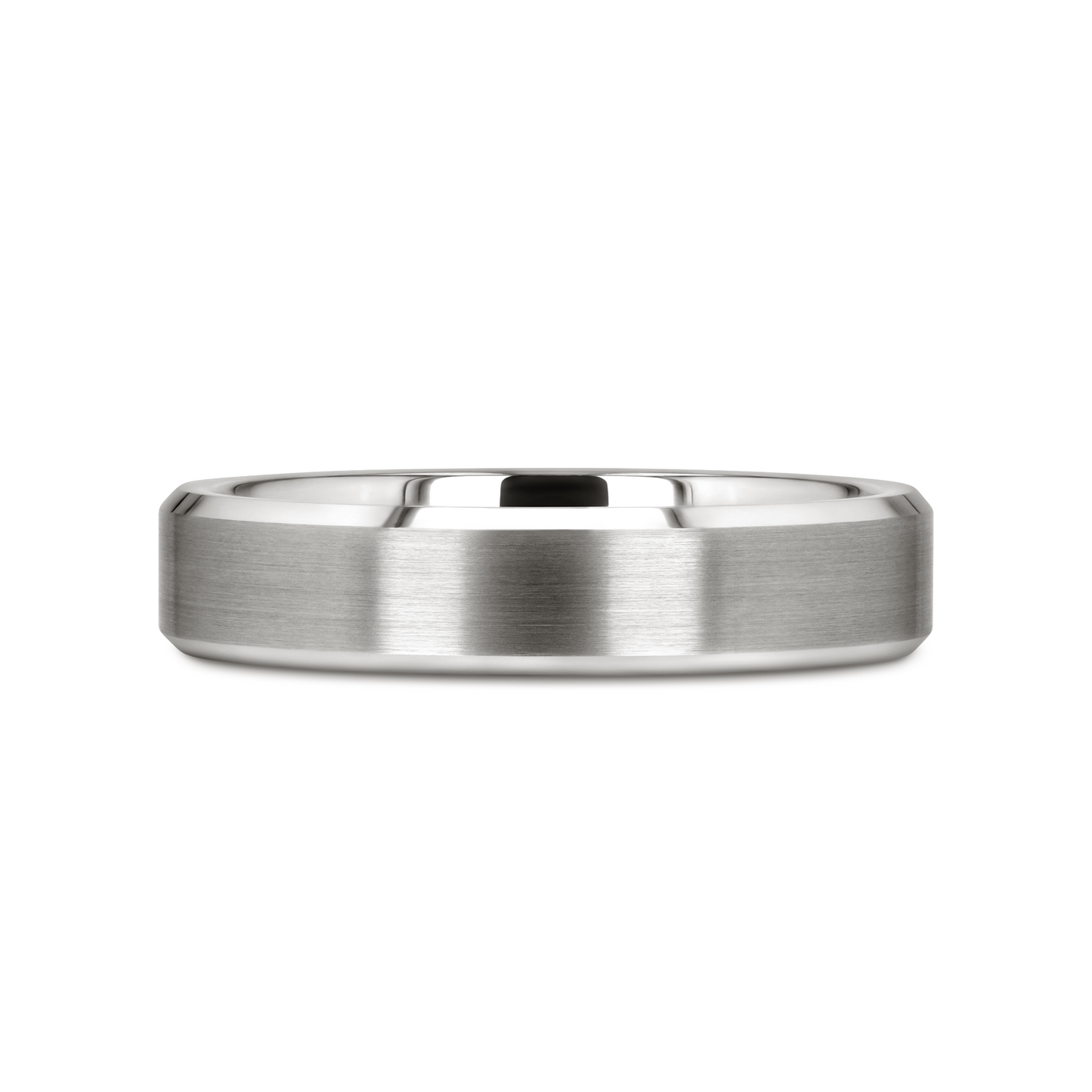 PETERSBURG Brushed Center White Tungsten Ring with Beveled Edges - 4mm - 10mm