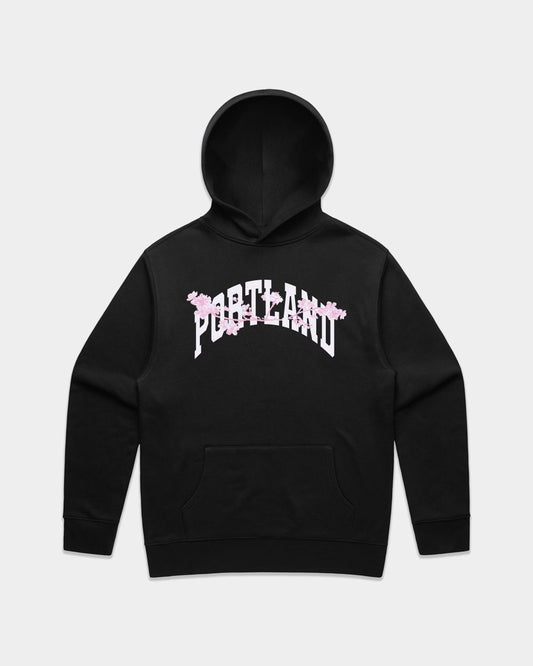 Sueded Halftone Blossom Hoodie - Black