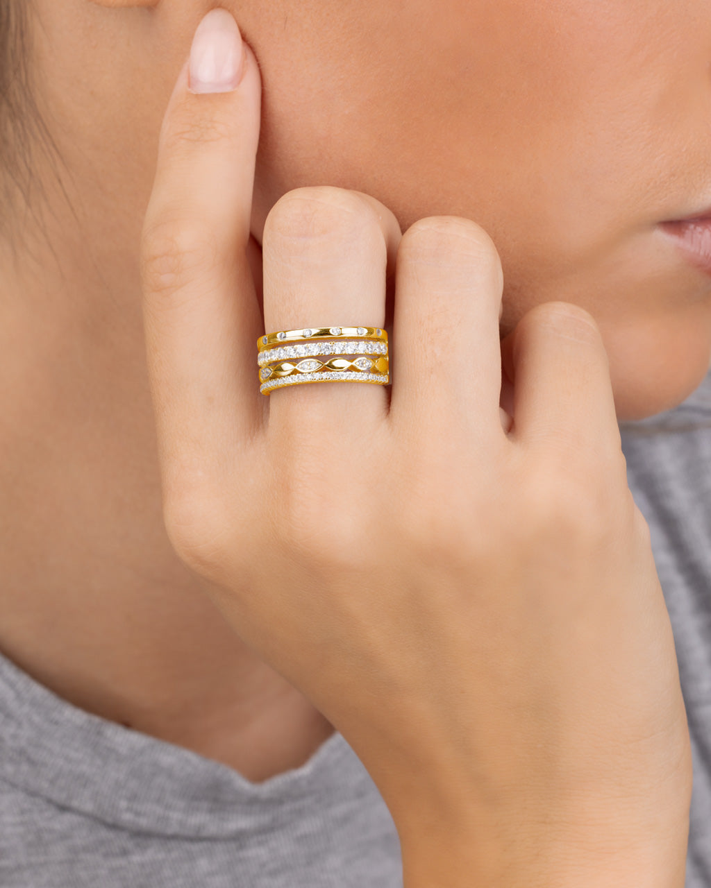 Sterling Silver Clarke CZ Stacked Evil Eye Ring