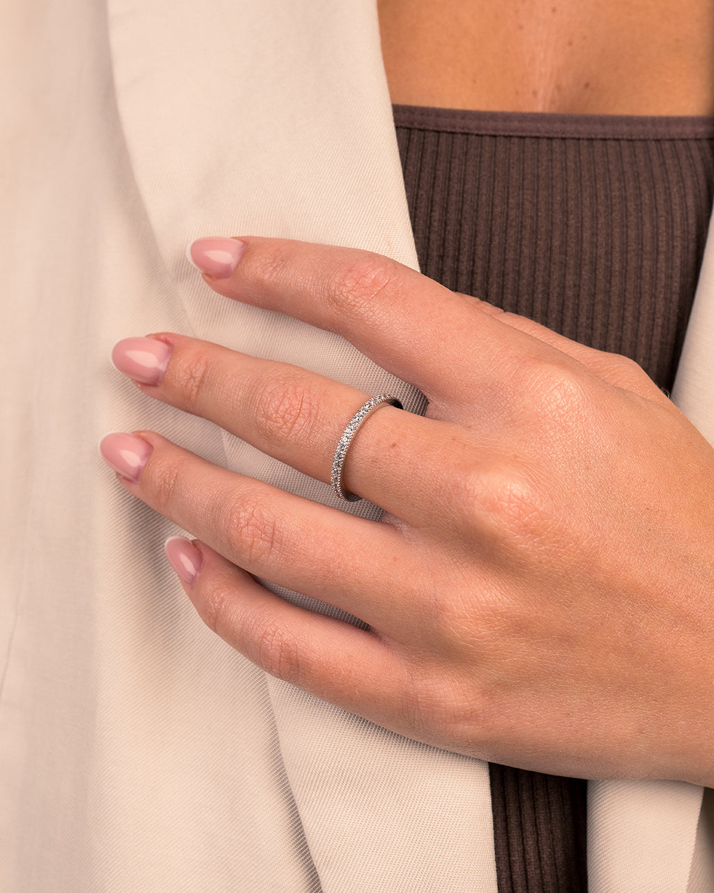 Sterling Silver Thin CZ Band Ring