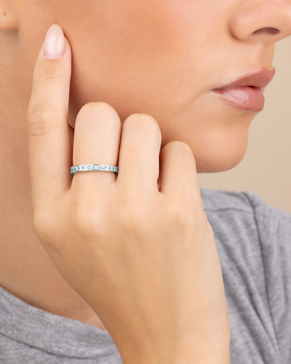 Sterling Silver Princess Eternity Wedding Band