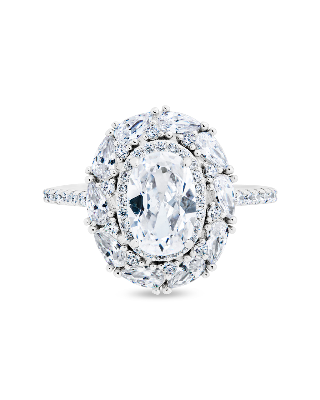 Sterling Silver Callie Oval CZ Border Ring