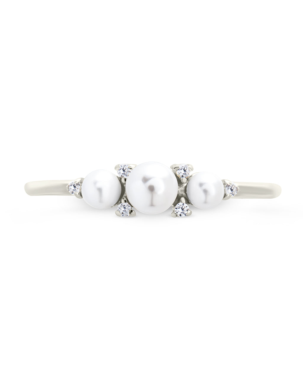 Sterling Silver Amber Triple Pearl CZ Studded Ring