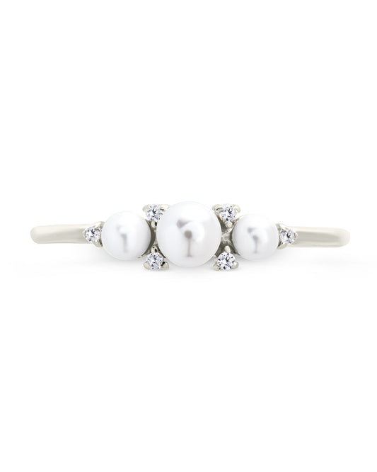 Sterling Silver Amber Triple Pearl CZ Studded Ring