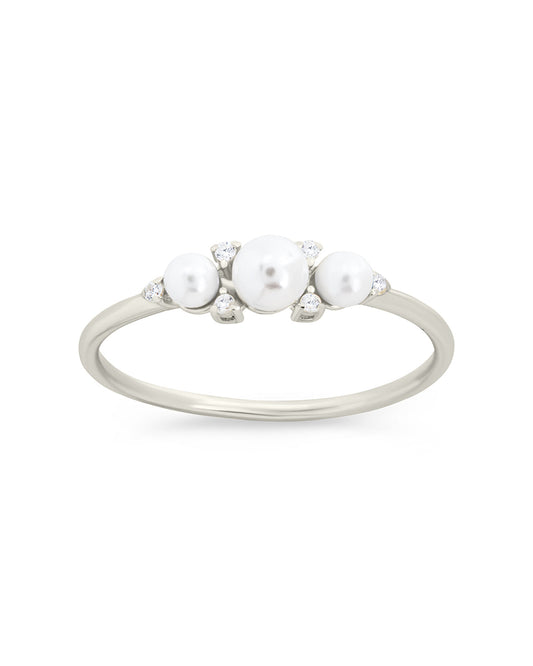 Sterling Silver Amber Triple Pearl CZ Studded Ring