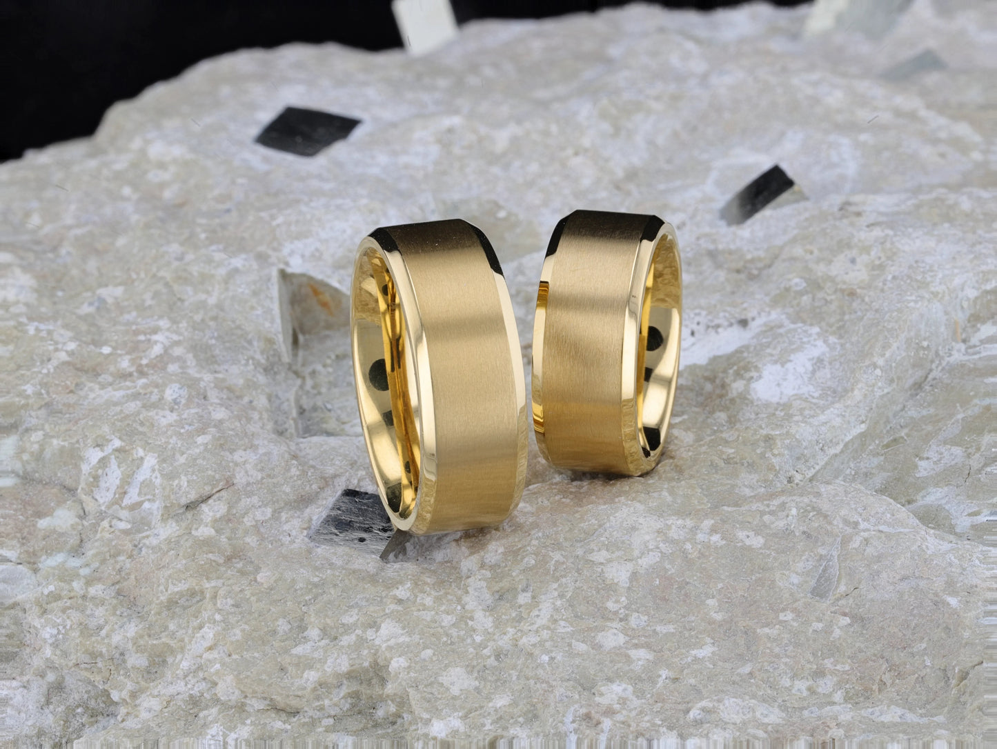 RADIATE Gold-Plated Titanium Flat Brushed Center Men's Wedding Ring With Beveled Polished Edges - 8mm