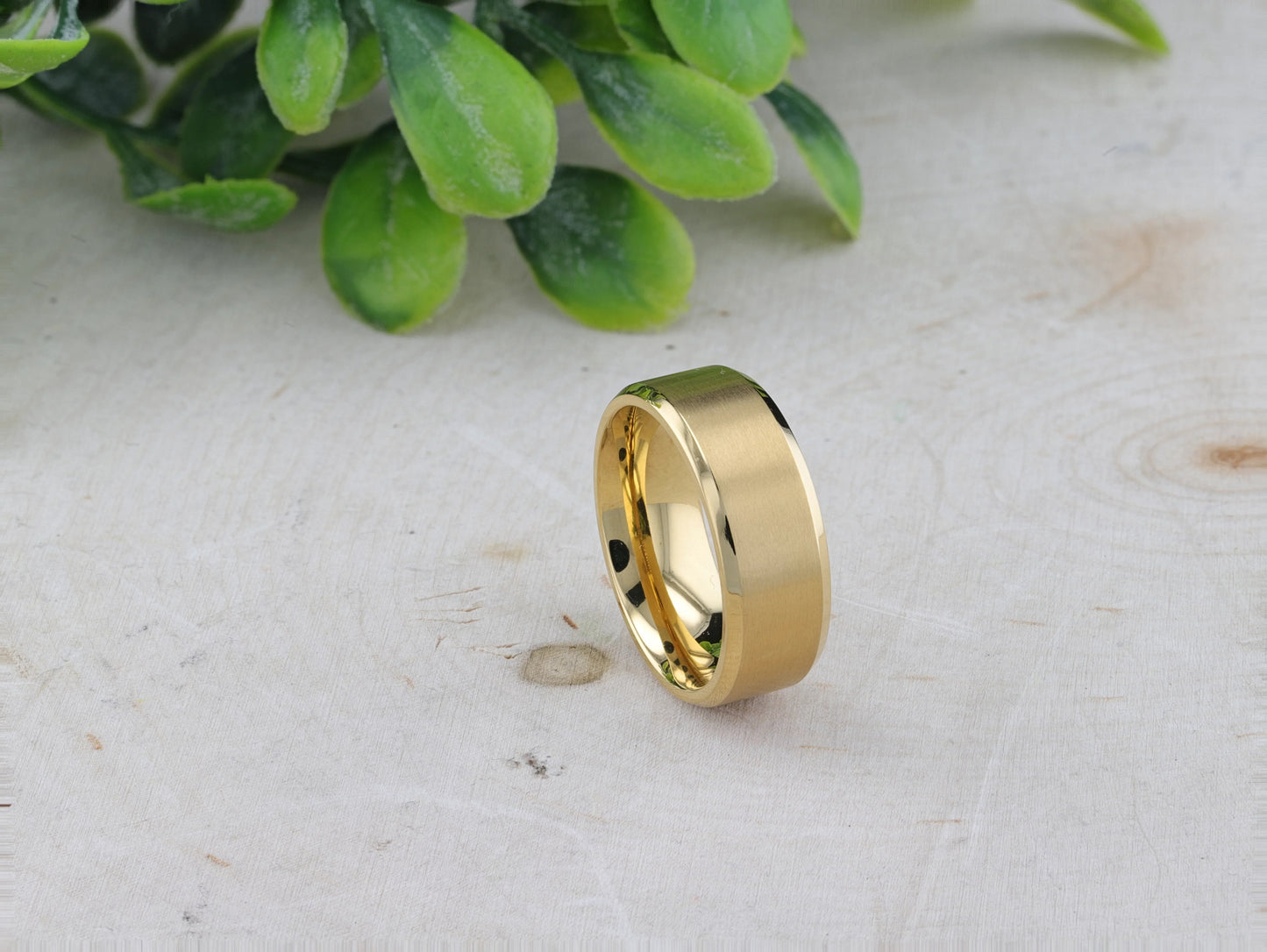 RADIATE Gold-Plated Titanium Flat Brushed Center Men's Wedding Ring With Beveled Polished Edges - 8mm