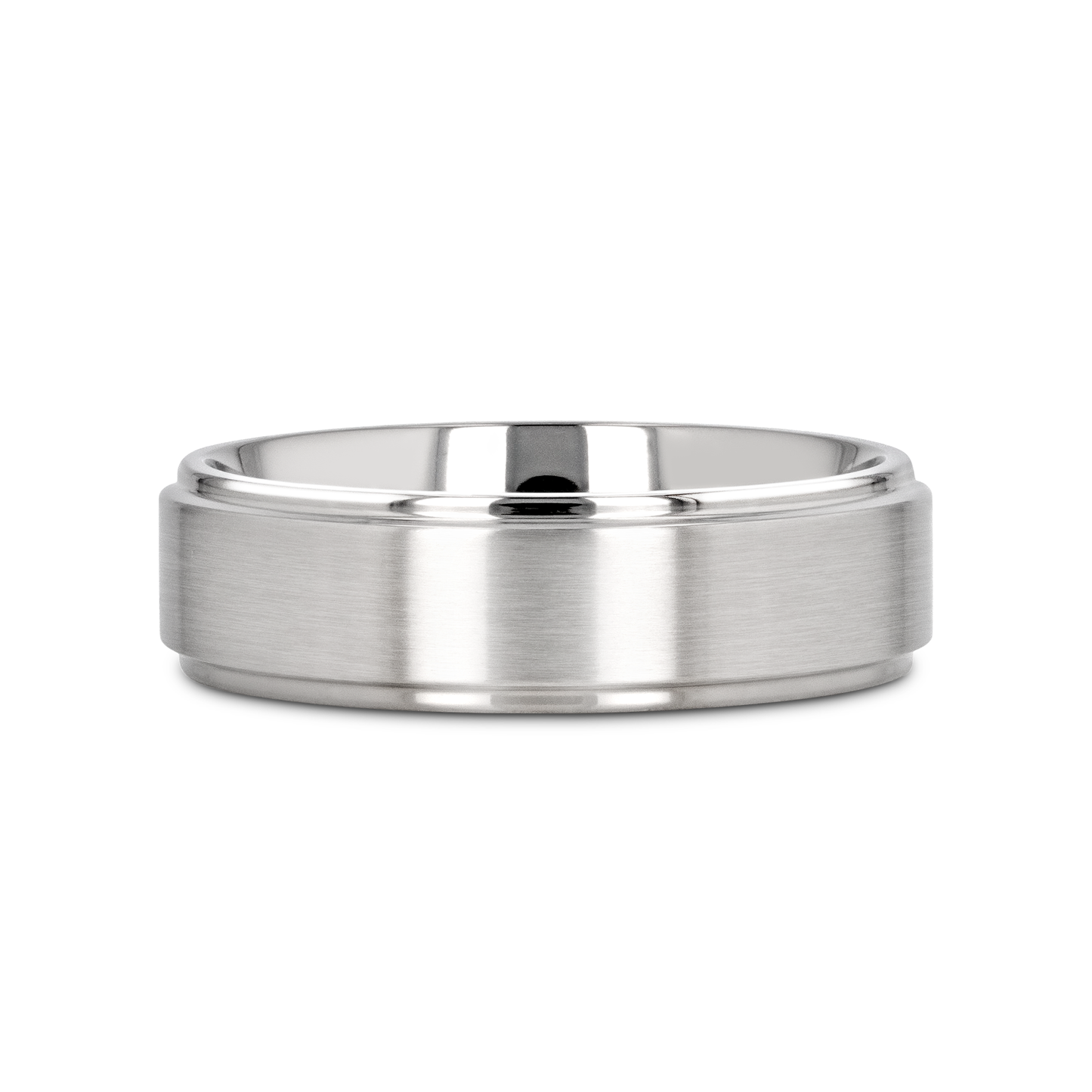 RHINOX Brushed Raised Center Men’s Titanium Wedding Ring with Polished Step Edges - 6mm & 8mm