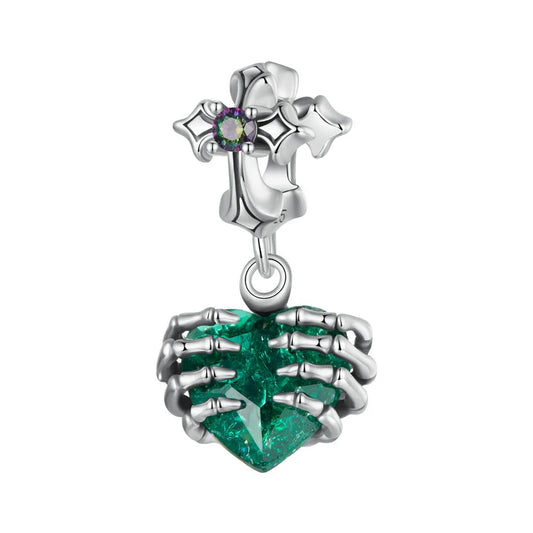 Cross and Skeleton Green Stone Gothic Charm