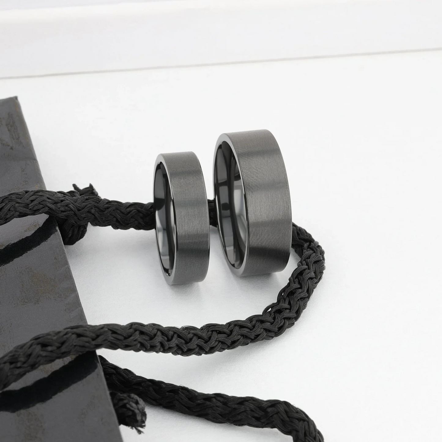 SAN BERNARDINO Brushed Finish Flat Black Titanium Men’s Wedding Band - 6mm & 8mm