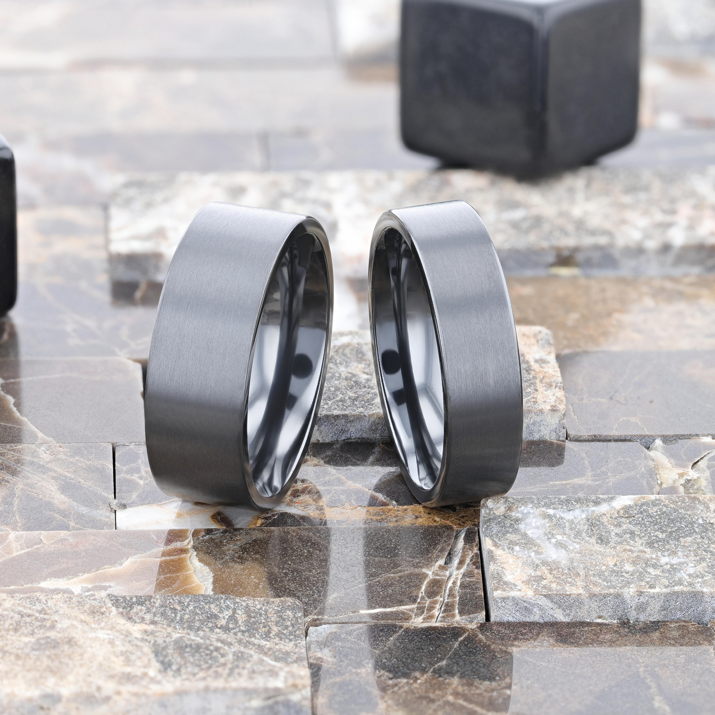 SAN BERNARDINO Brushed Finish Flat Black Titanium Men’s Wedding Band - 6mm & 8mm