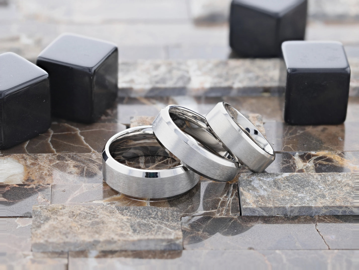 SHIRE Titanium Men’s Flat Wedding Ring, Brushed Center with Polished Beveled Edges — 6mm & 8mm