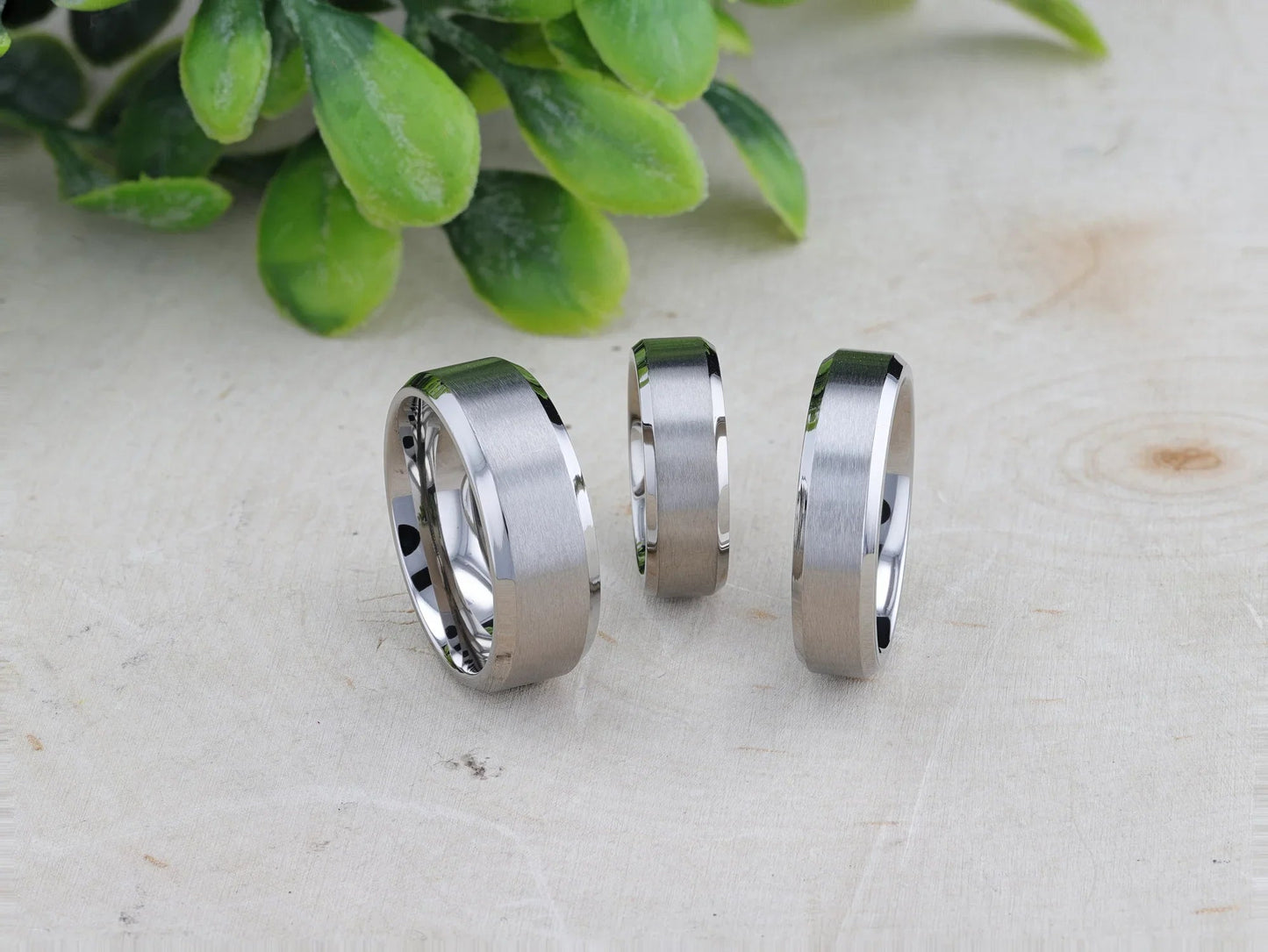 SHIRE Titanium Men’s Flat Wedding Ring, Brushed Center with Polished Beveled Edges — 6mm & 8mm