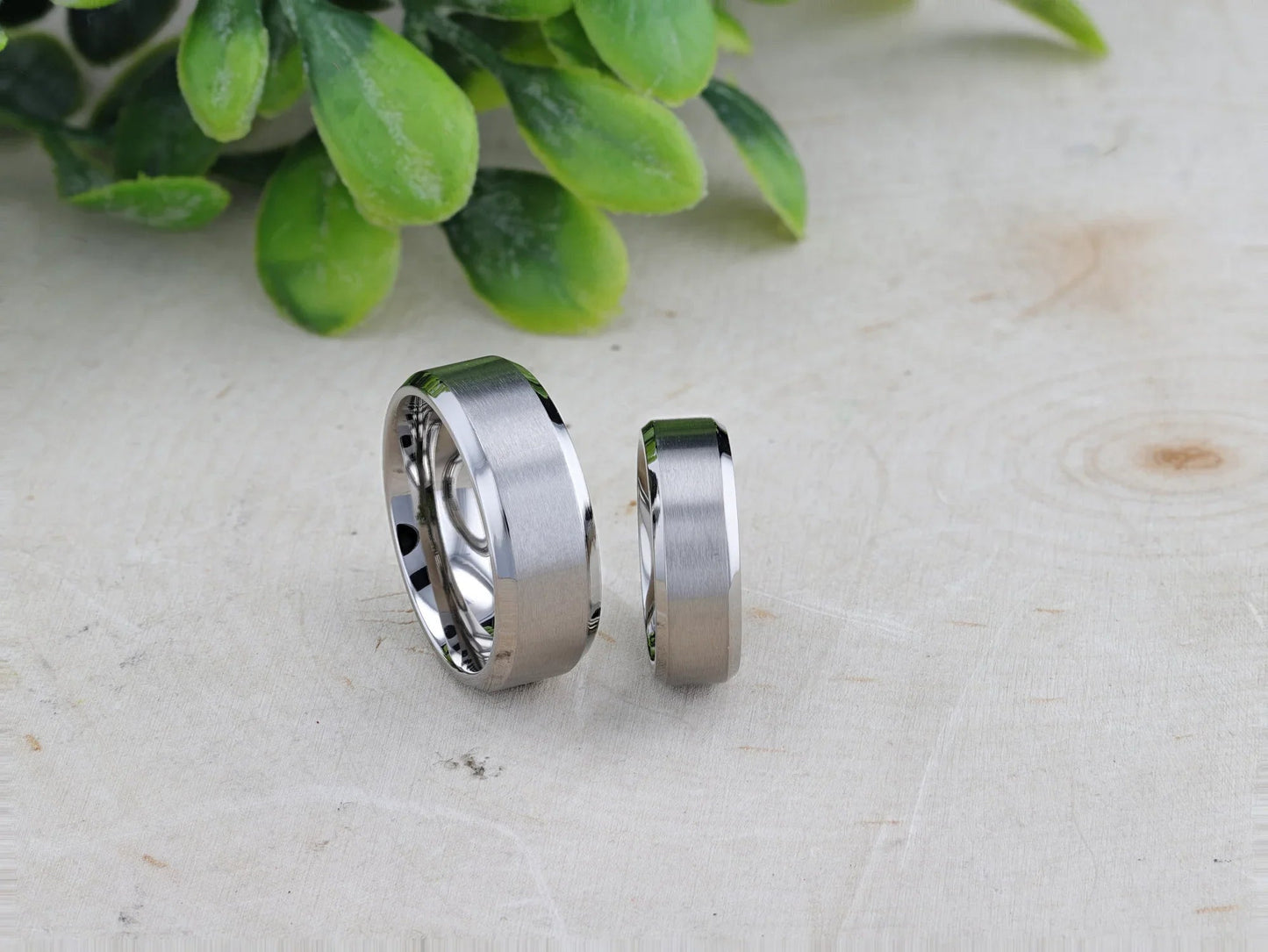 SHIRE Titanium Men’s Flat Wedding Ring, Brushed Center with Polished Beveled Edges — 6mm & 8mm